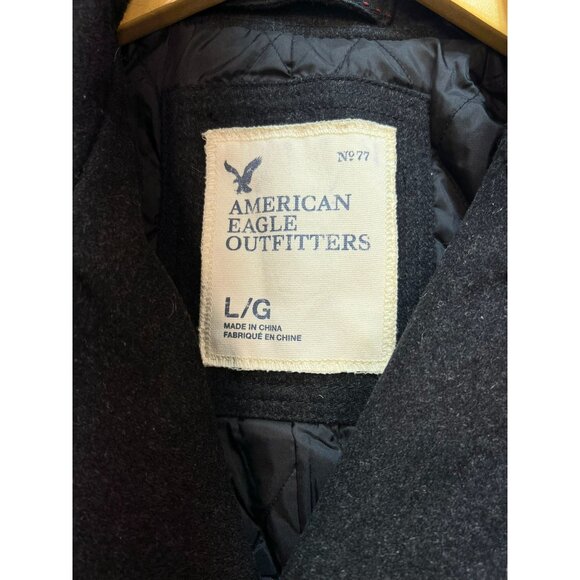 American Eagle Mens Wool Blend Double Breasted Peacoat Long Sleeve Size L Gray - Picture 2 of 10